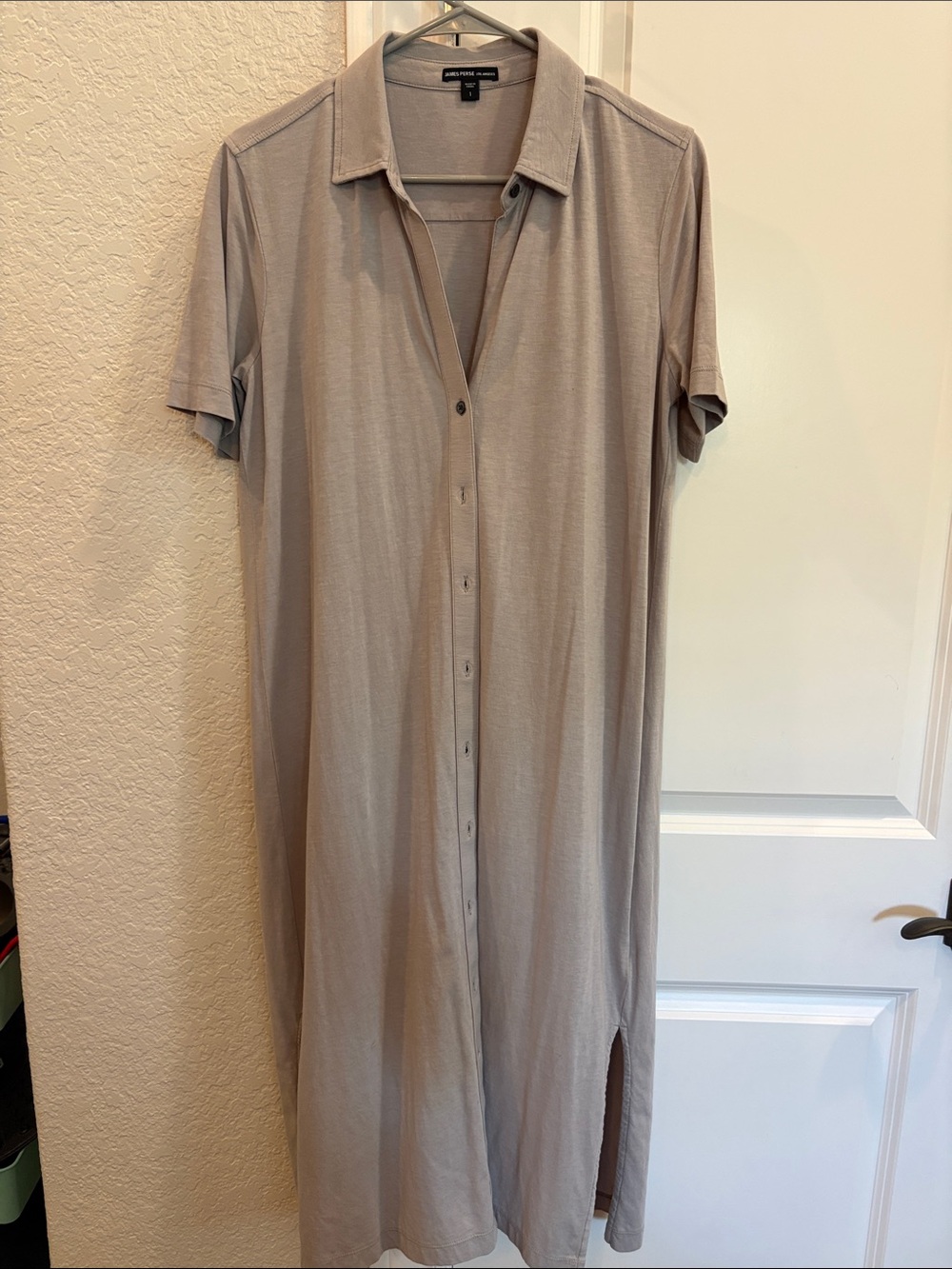James Perse Taupe Button-Front Midi Polo Dress